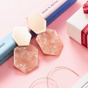 Blush Pink Marble Gold Geometric Dangle Earrings